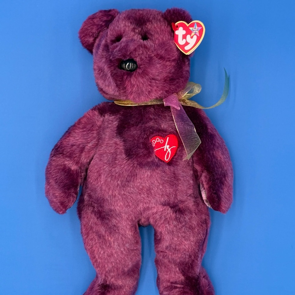 Ty Beanie Buddy‎ 2000 Signature Bear Purple 14" Vintage Excellent Condition